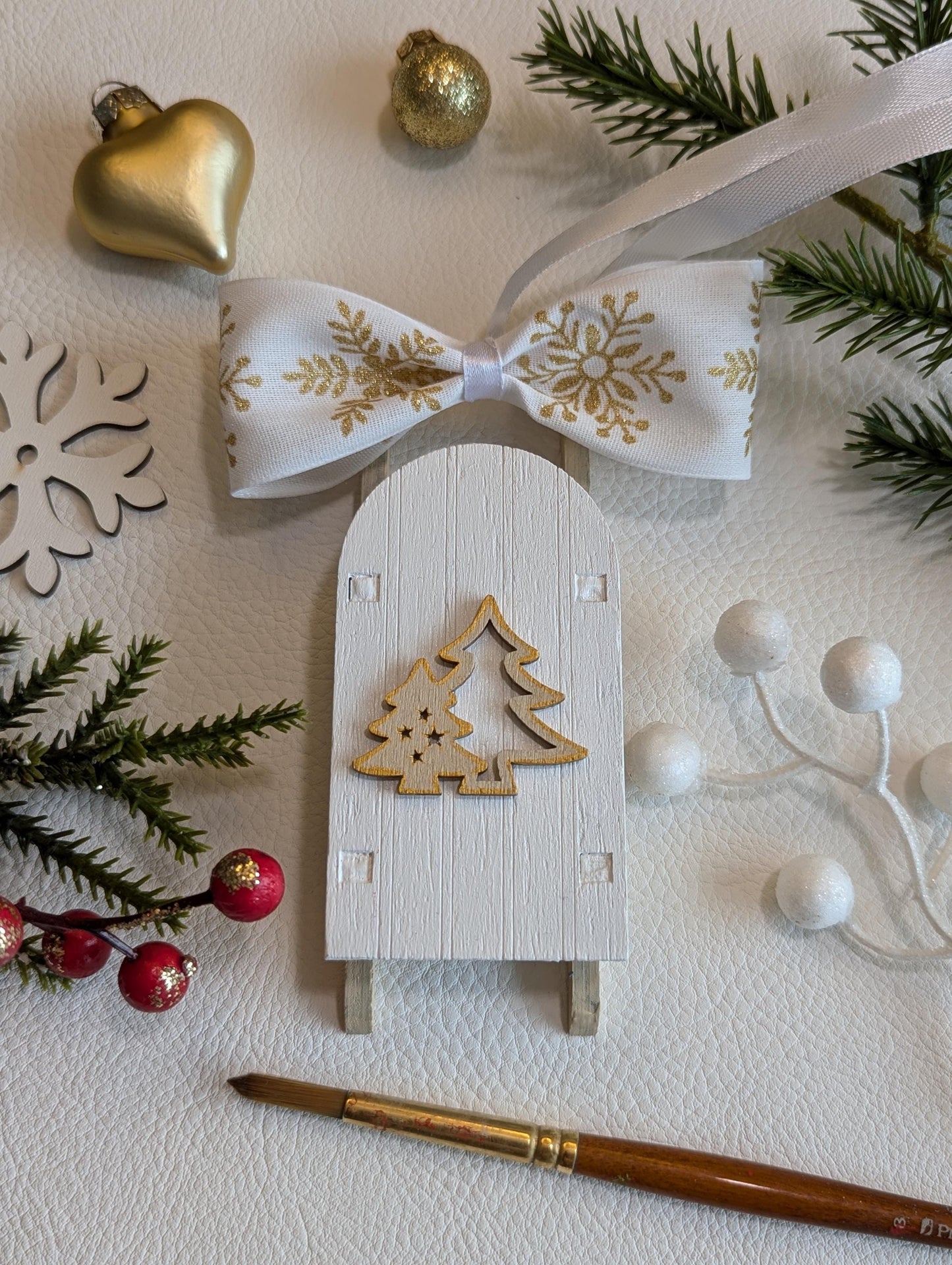 Handmade Wooden Sleigh Ornament: Scandinavian Christmas Decoration