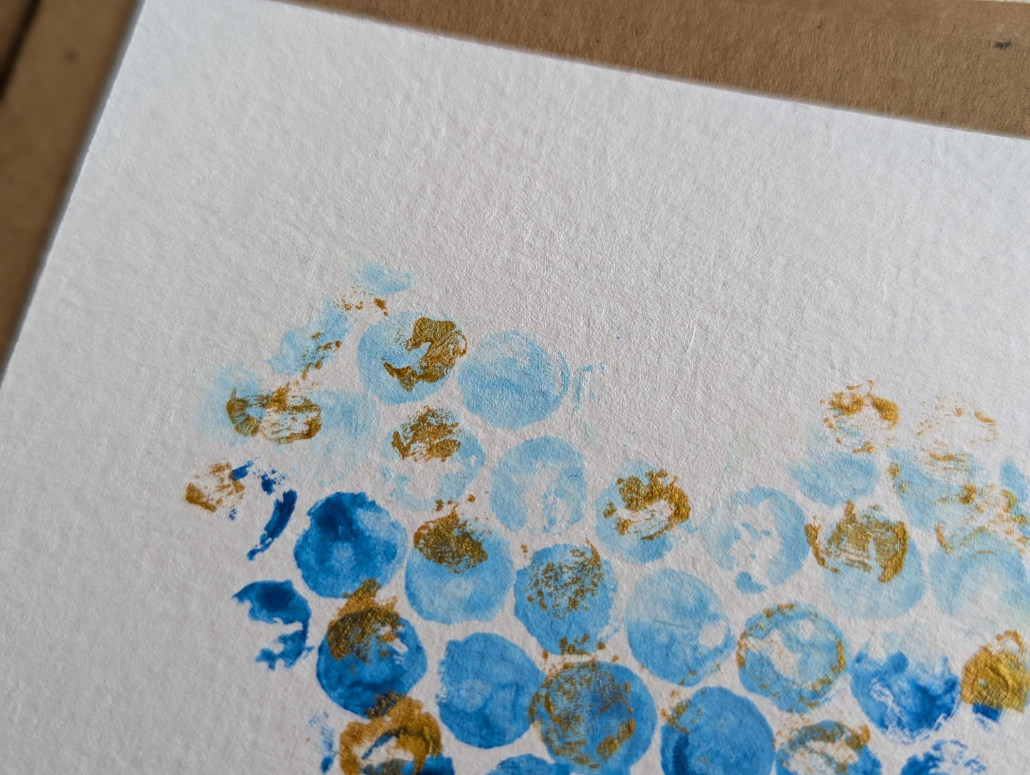 Handmade Blue & Gold Heart Card: Unique Acrylic Painting
