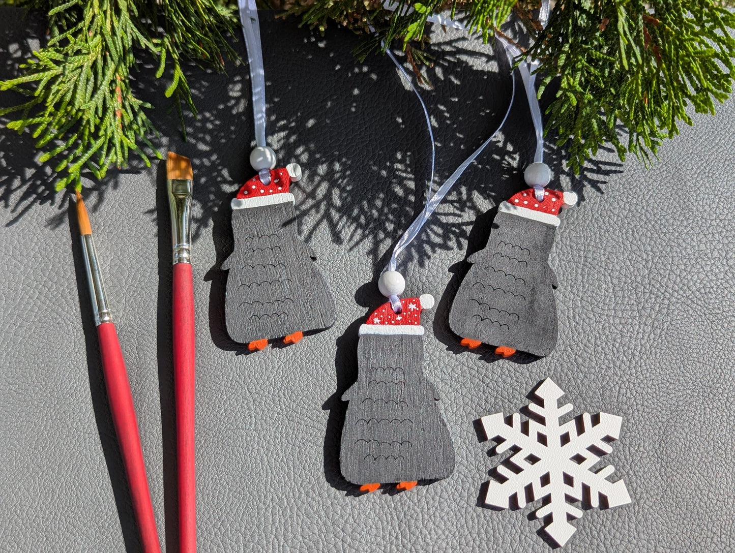 Handmade Penguin Christmas Ornament: Painted Wooden Tree Decoration
