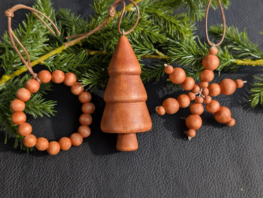 Rustic Christmas Ornaments: Set of 3, Farmhouse Wooden Holiday Decorations