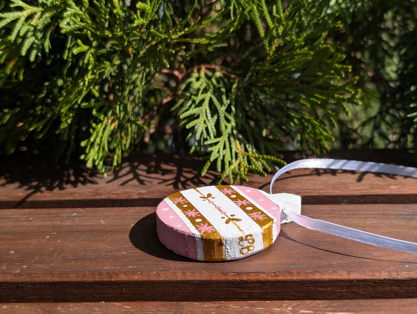 Boho Christmas Ornament Set: Hand-Painted Wooden Holiday Decorations