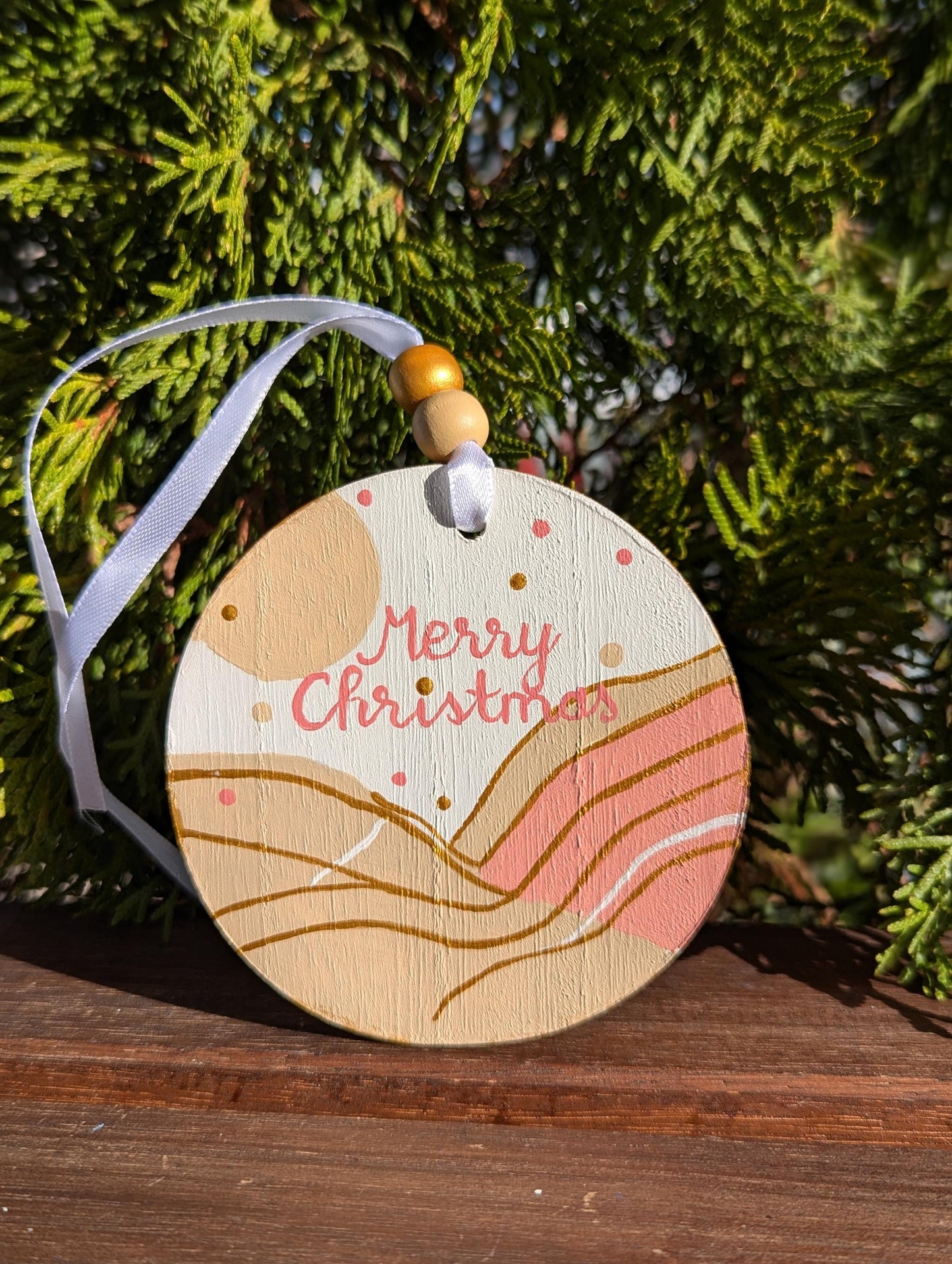Boho Christmas Ornament: Hand Painted Wooden Decor