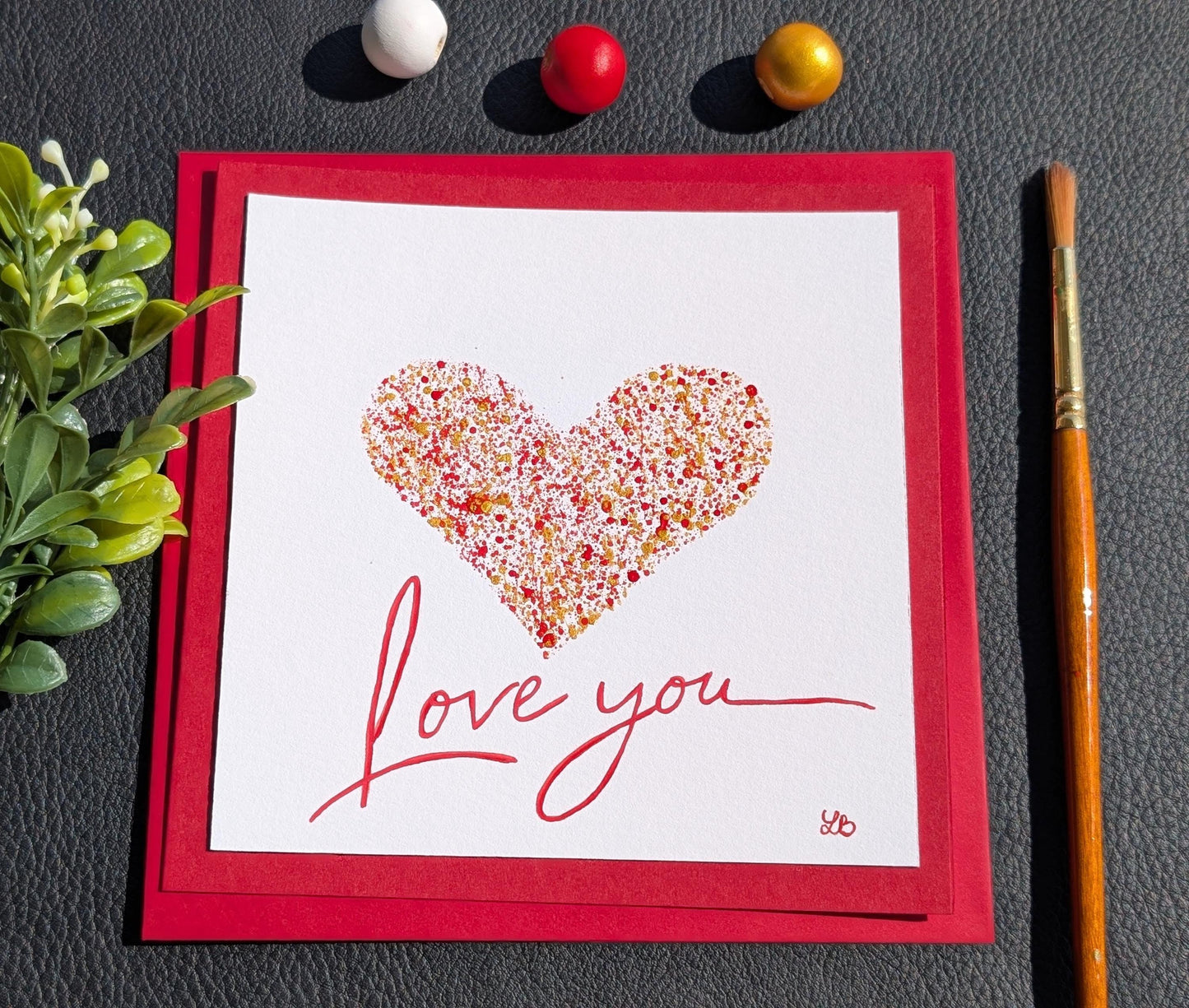 Hand Painted Heart Card: Minimalist Anniversary Love Card