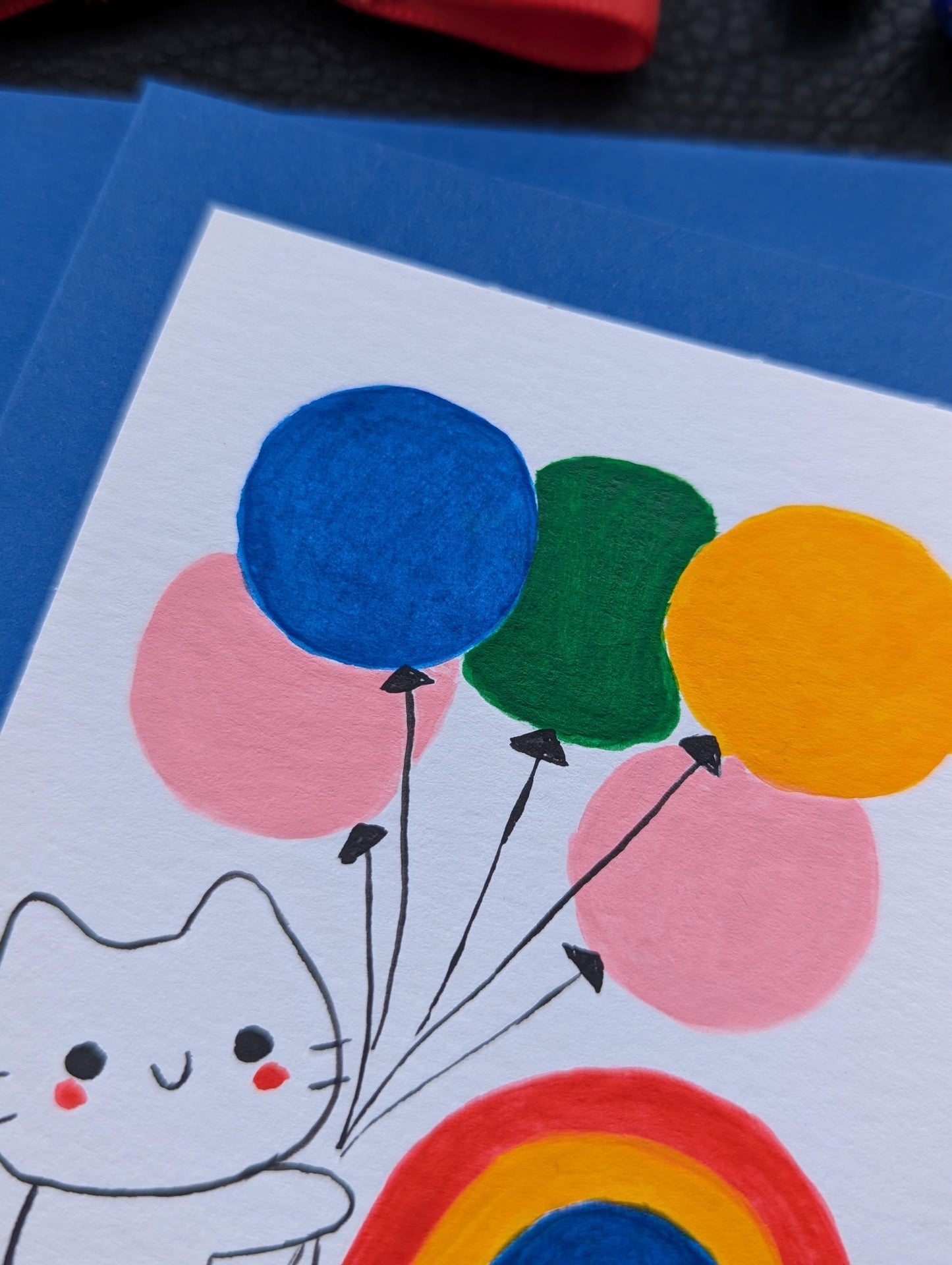 Handmade Funny Cat Birthday Card: Original Acrylic Painting