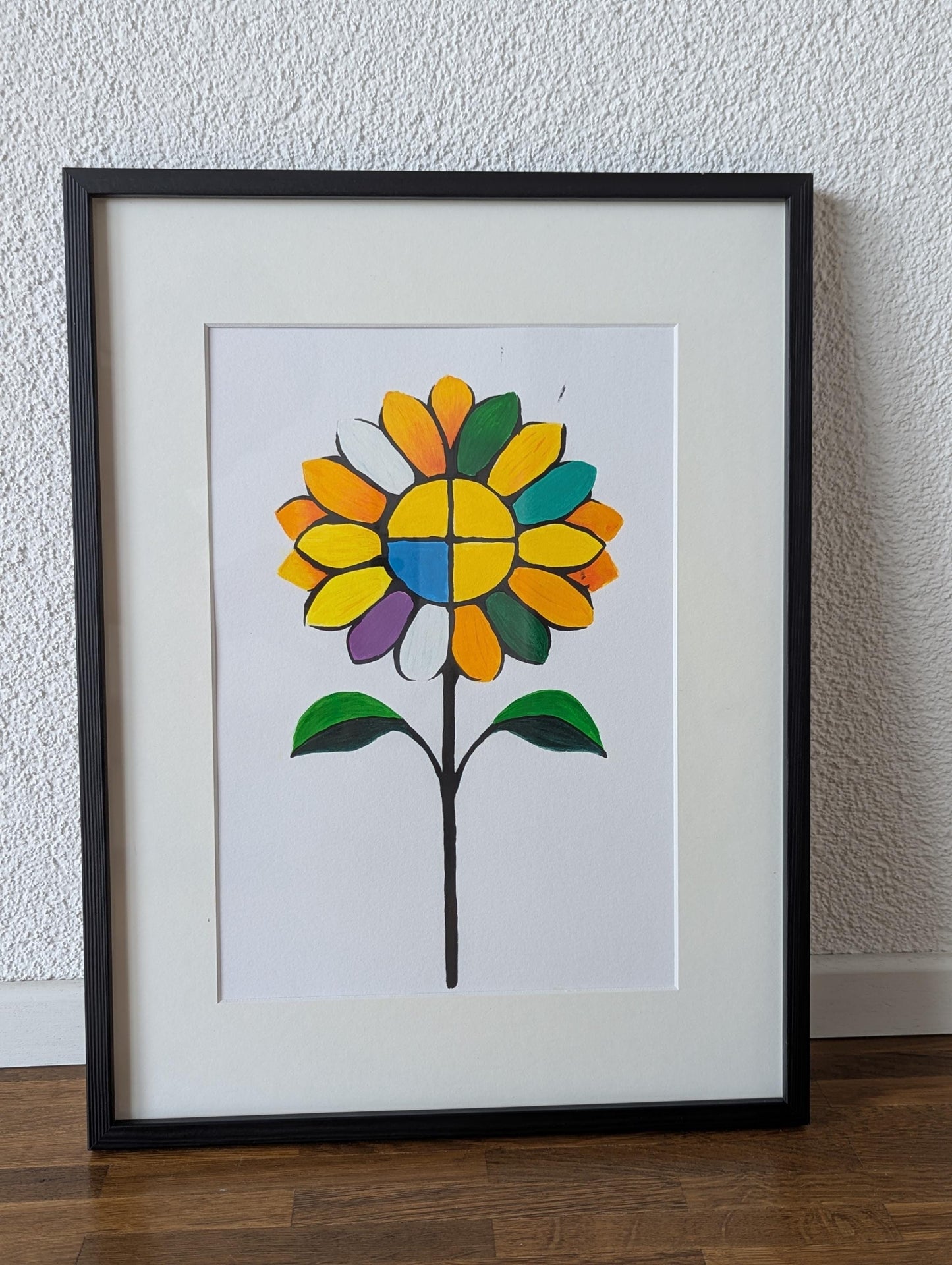 Modern Hand Painted colorful Sunflower Painting, Cubism Style Painting