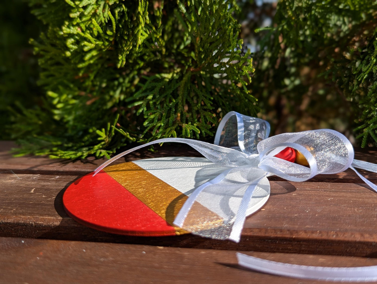 Scandinavian Christmas Ornament, Hand Painted Gold & Red Holiday Decor