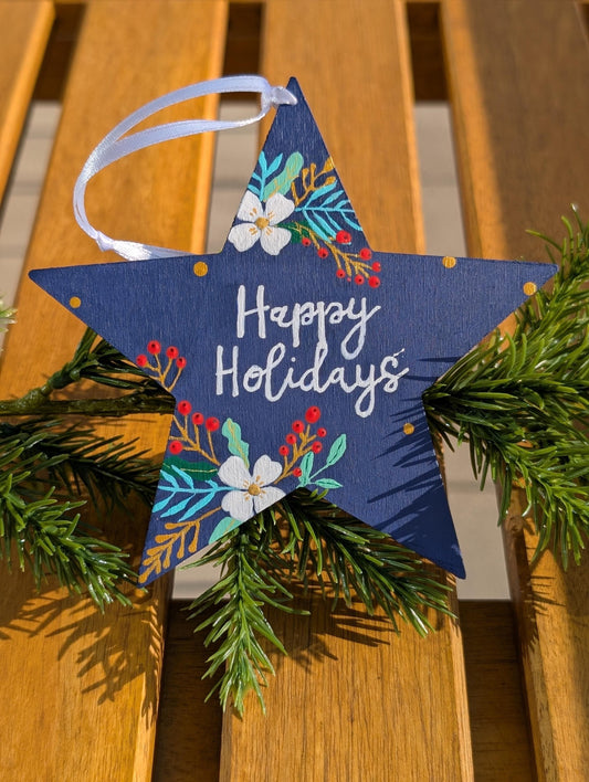 Personalized Wooden Star Ornaments, Hand Painted Christmas Decor, Rustic Decor, Unique Xmas hanging