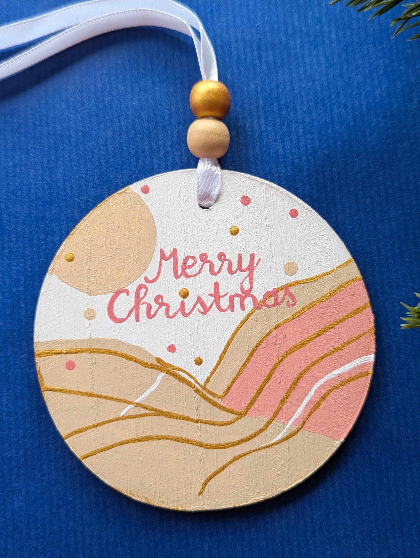 Hand-Painted Wooden Christmas Ornament: Boho Holiday Decor