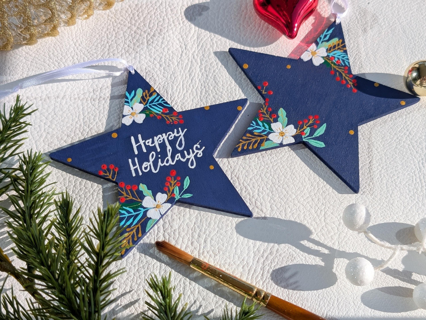 Personalized Wooden Star Ornaments, Hand Painted Christmas Decor, Rustic Decor, Unique Xmas hanging