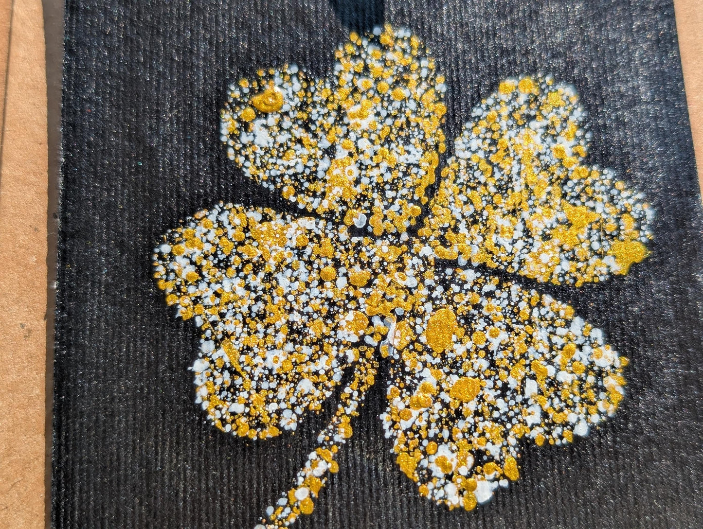 Hand Painted Acrylic Good Luck Card: Black, Green & Gold