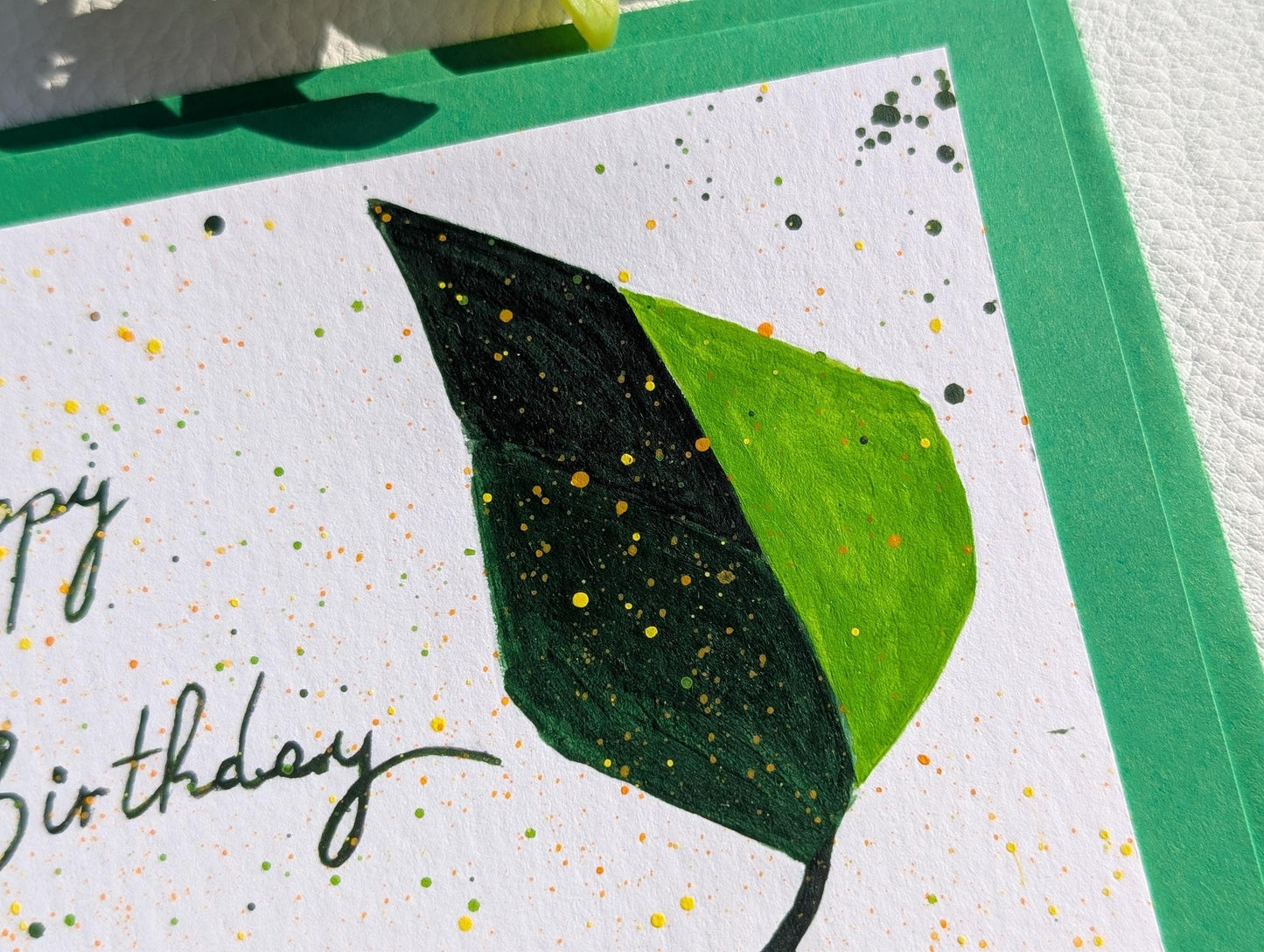 Hand painted Leaf Birthday Card: Original Acrylic Painting