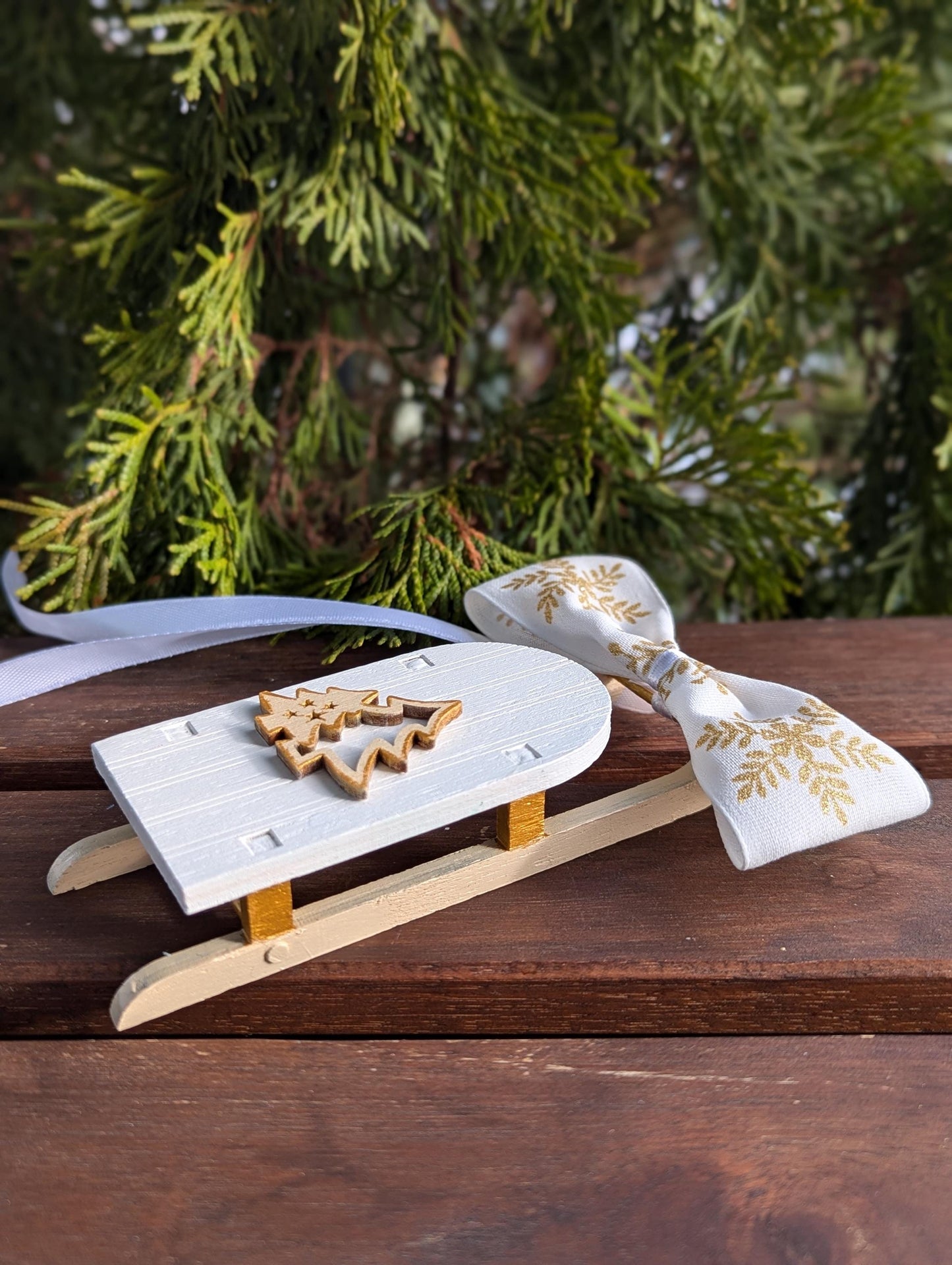 Handmade Wooden Sleigh Ornament: Scandinavian Christmas Decoration