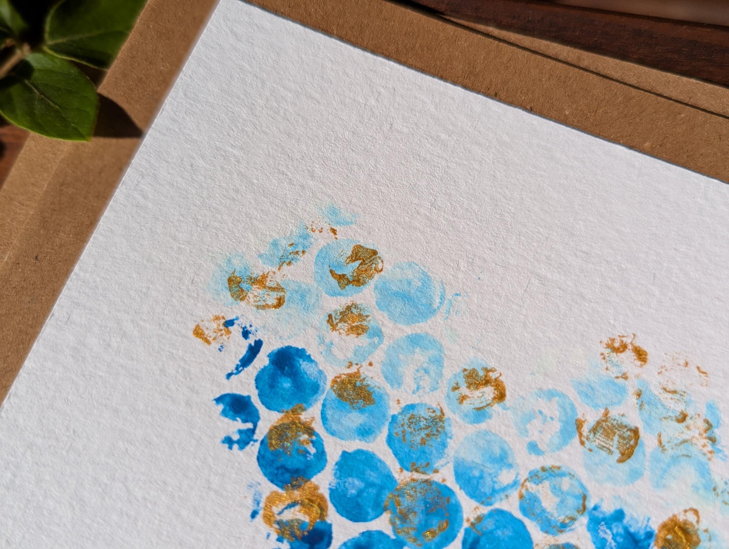 Handmade Blue & Gold Heart Card: Unique Acrylic Painting