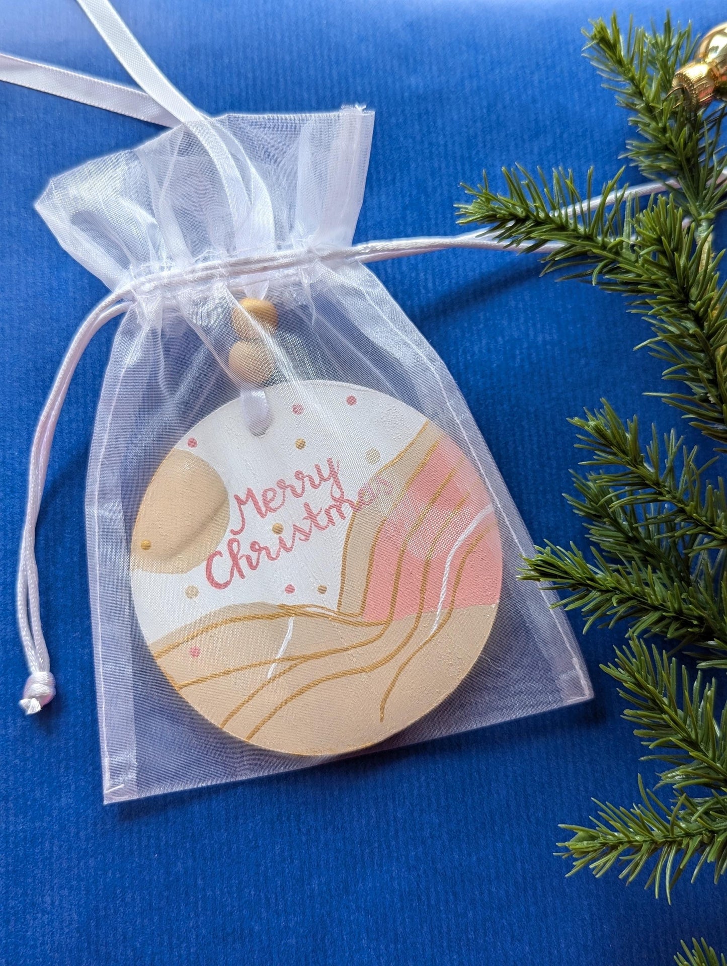 Hand-Painted Wooden Christmas Ornament: Boho Holiday Decor