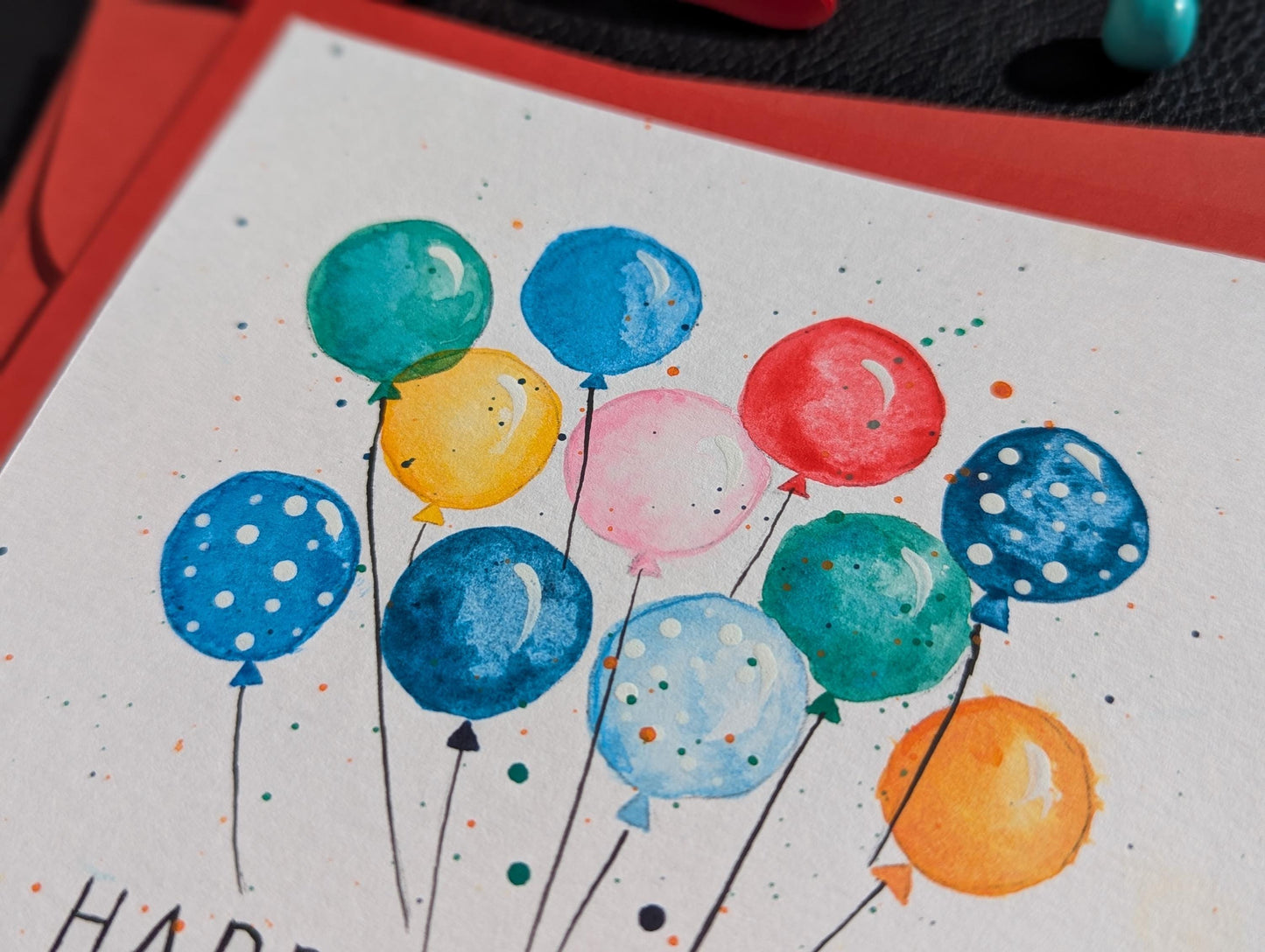 Handmade Balloon Birthday Card: Original Acrylic Painting