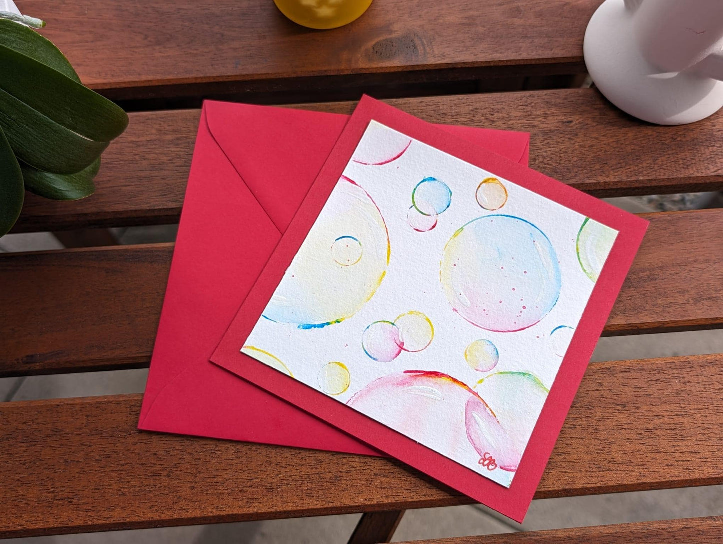 Hand Painted Happy Birthday Card: Colorful Soap Bubbles Mini Art
