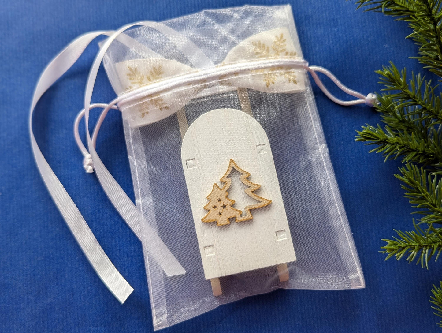 Handmade Wooden Sleigh Ornament: Scandinavian Christmas Decoration