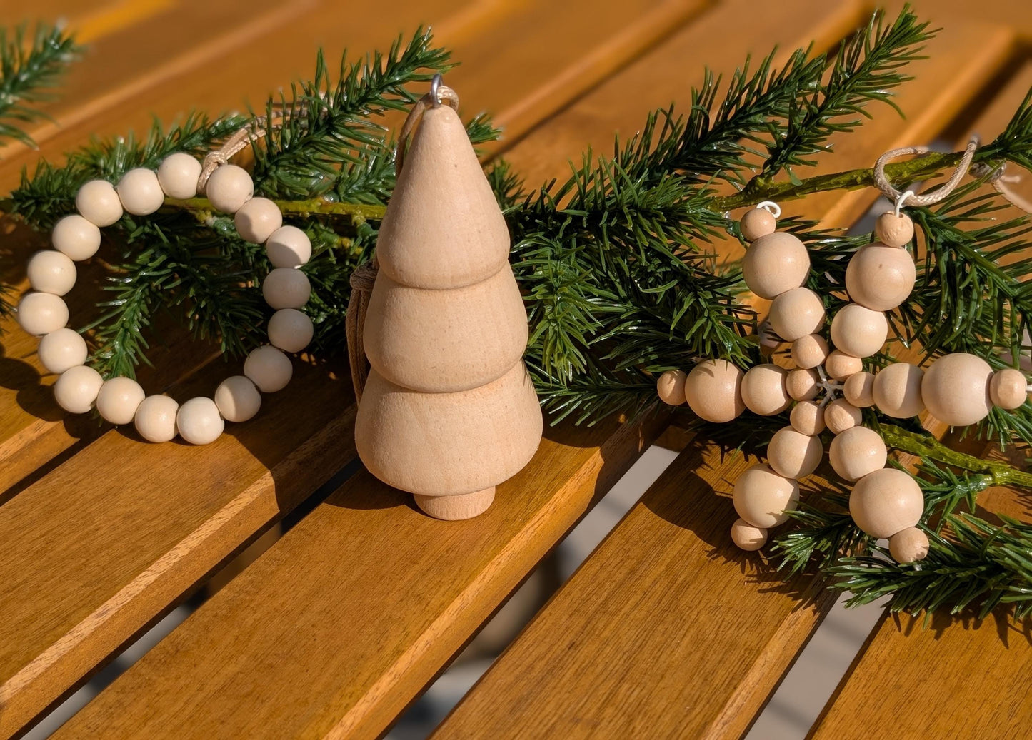 Rustic Christmas Ornaments: Set of 3, Farmhouse Wooden Holiday Decorations