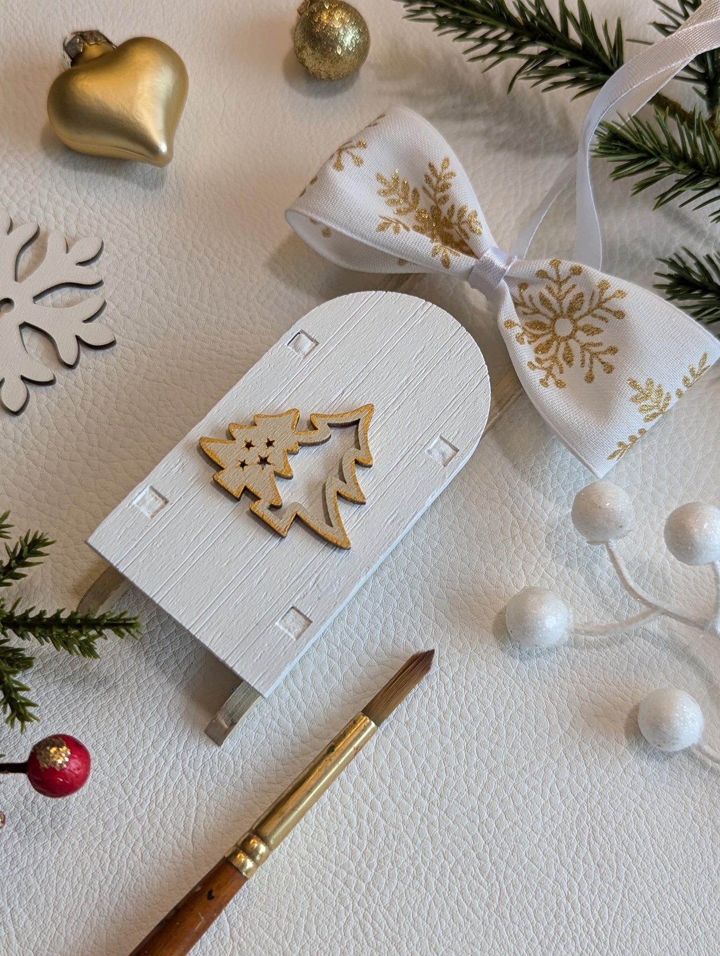 Handmade Wooden Sleigh Ornament: Scandinavian Christmas Decoration