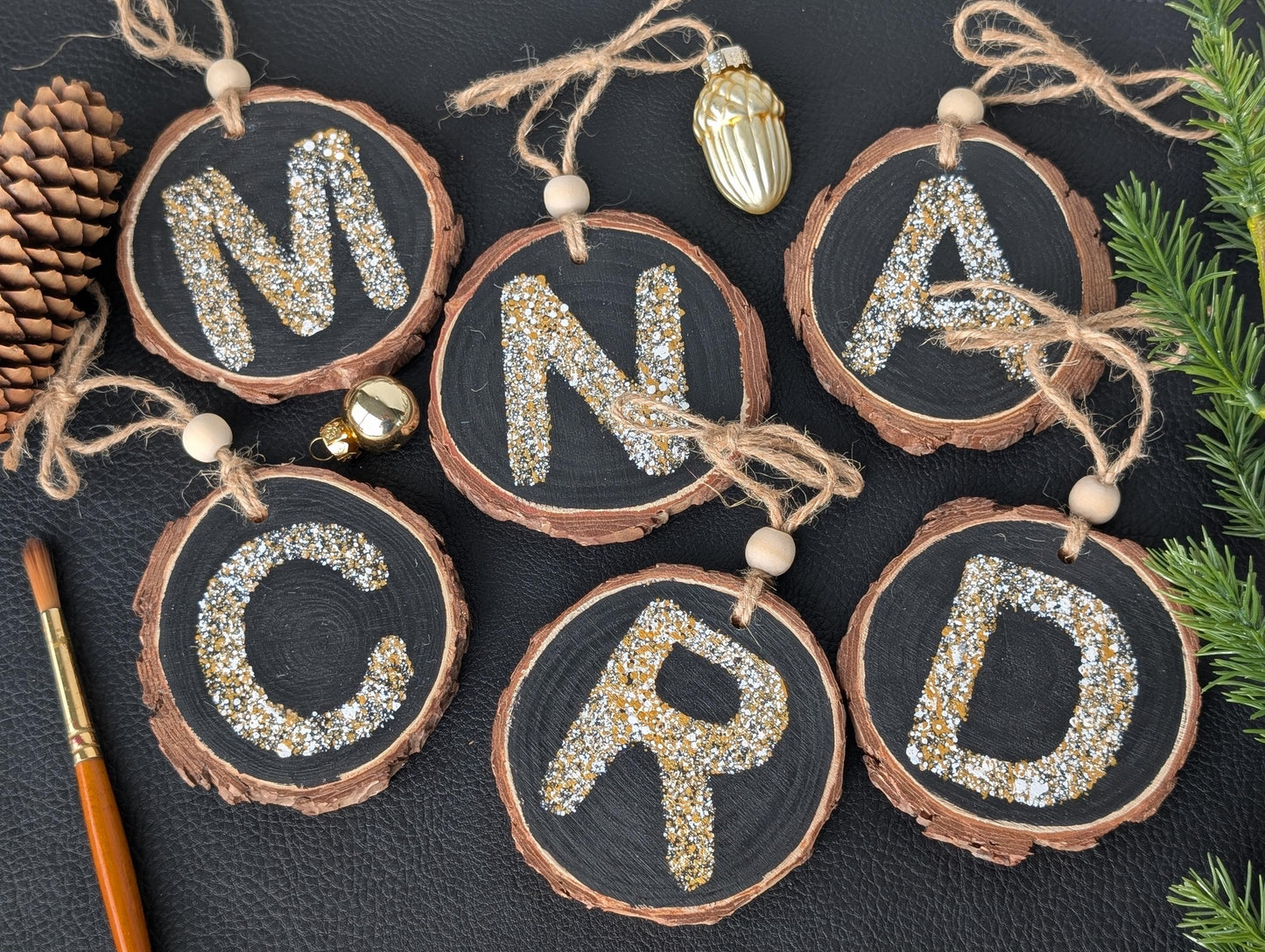 Personalized Wood Slice Christmas Ornament: Hand Painted Rustic Farmhouse Decor