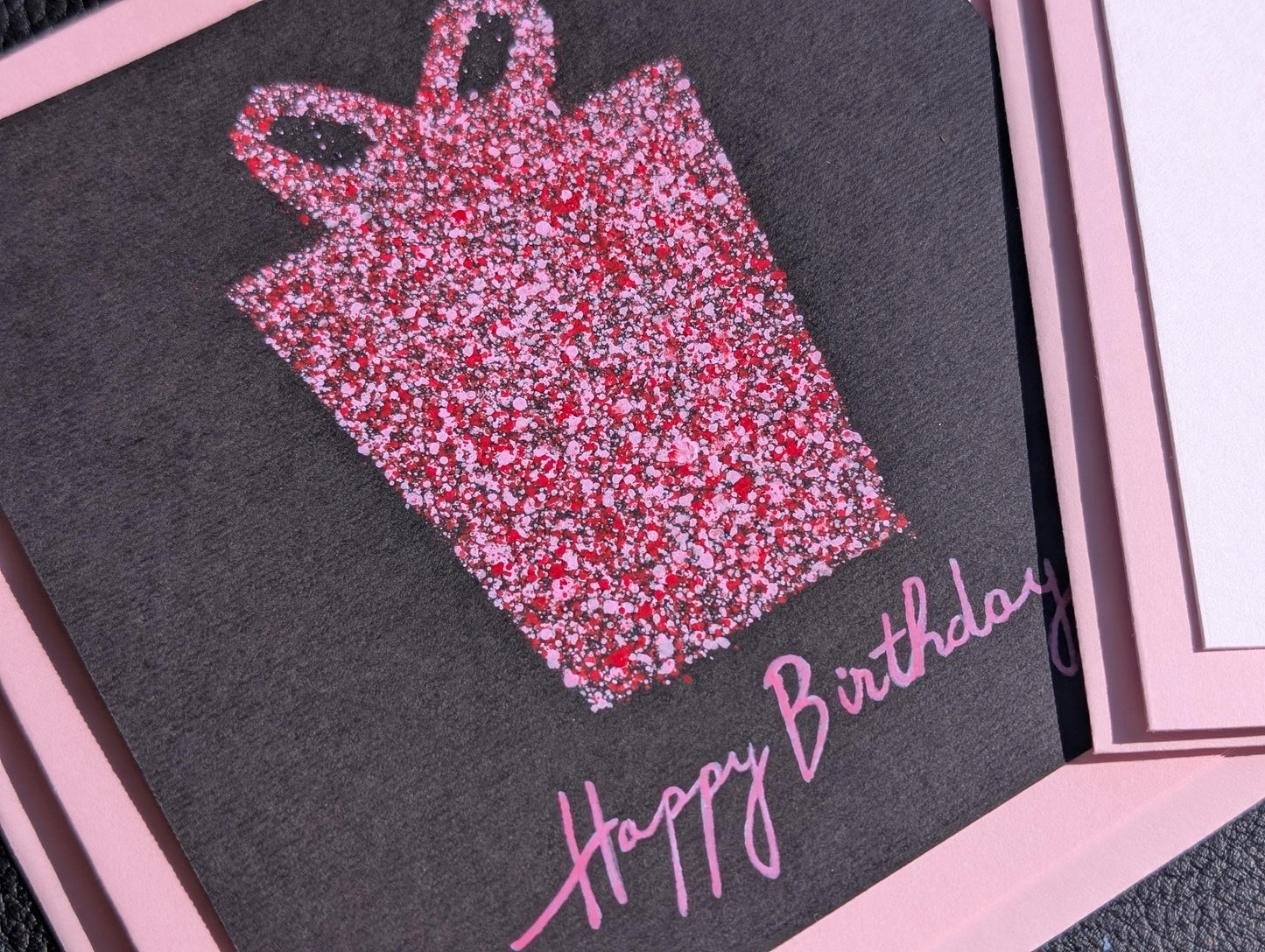 Hand Painted Birthday Card: Modern Gift Box Design