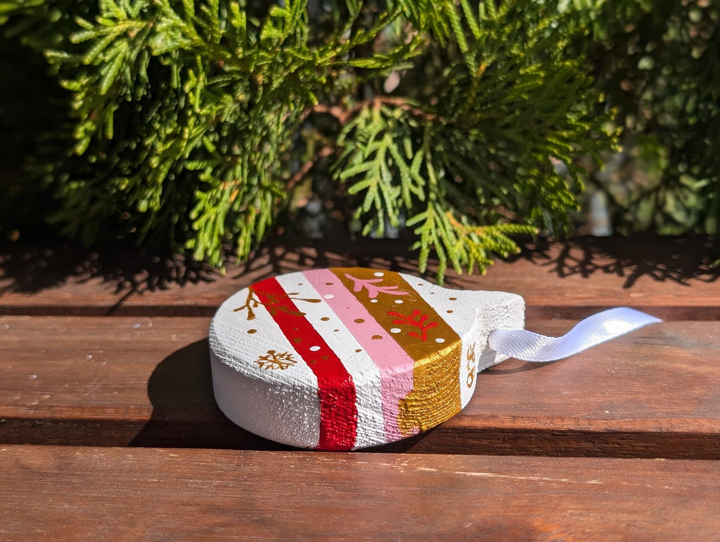 Boho Christmas Ornament Set: Hand-Painted Wooden Holiday Decorations