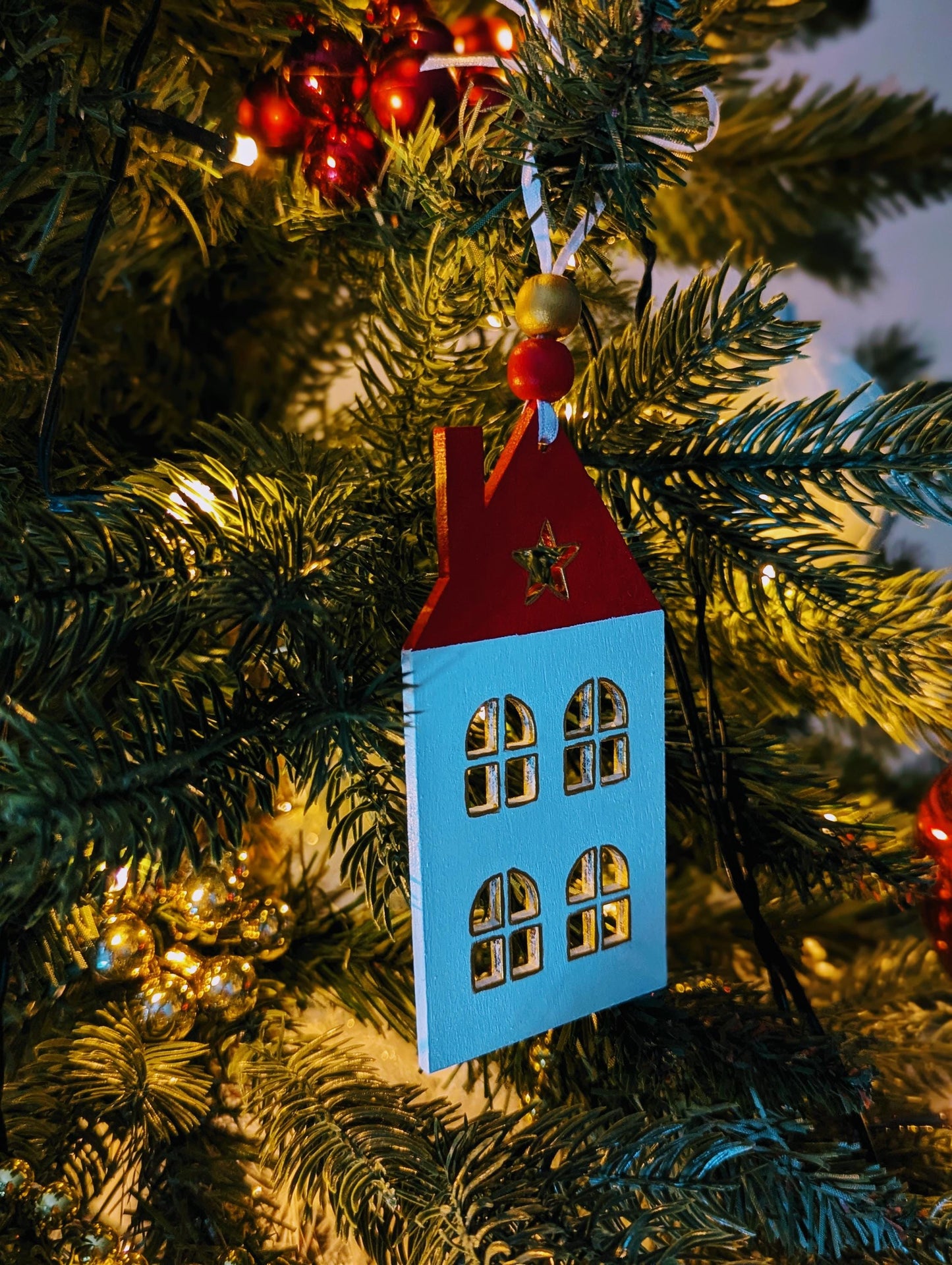 Hand-Painted Wooden Gingerbread House Ornament: Scandinavian Christmas Decor