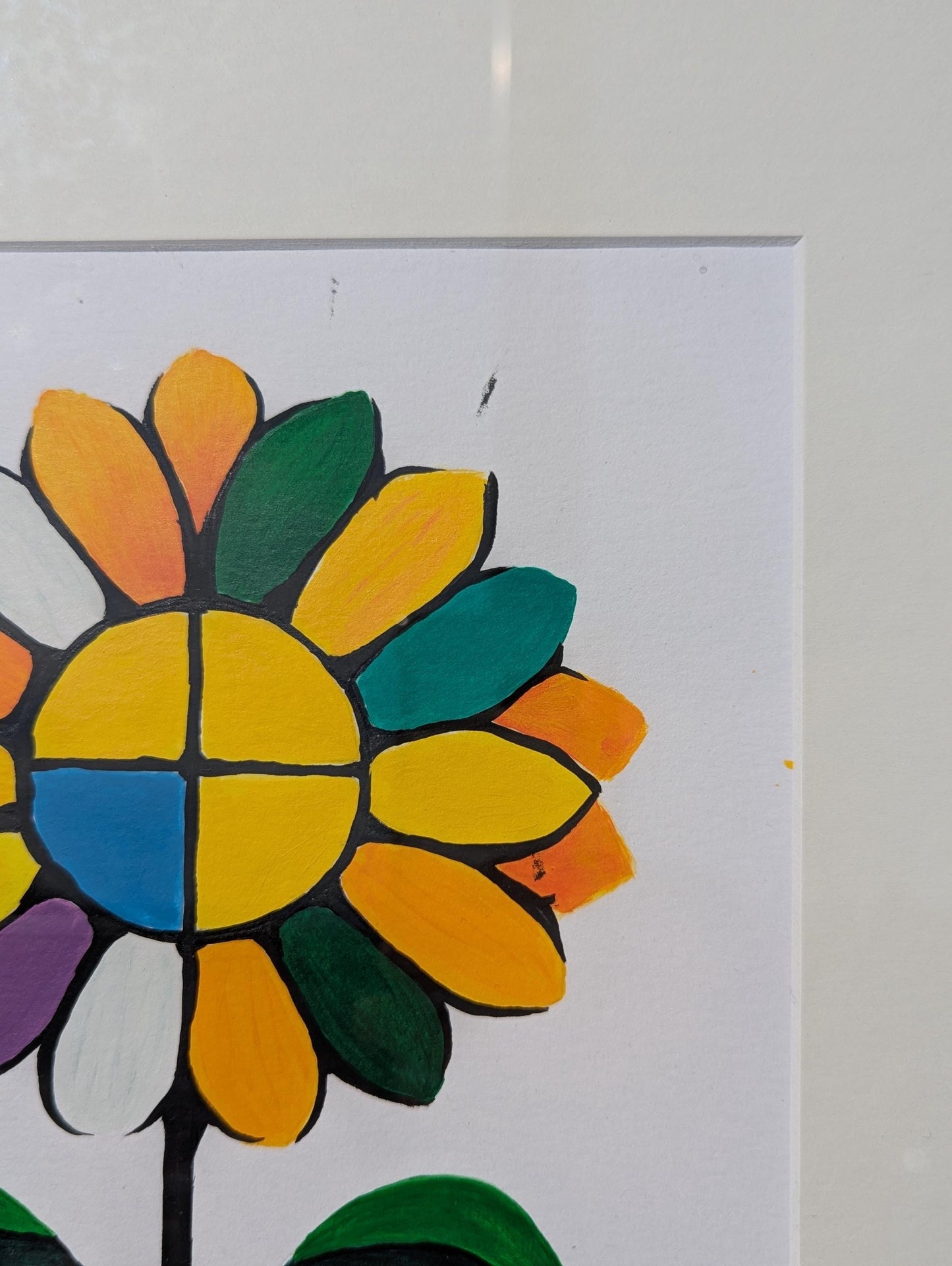 Modern Hand Painted colorful Sunflower Painting, Cubism Style Painting