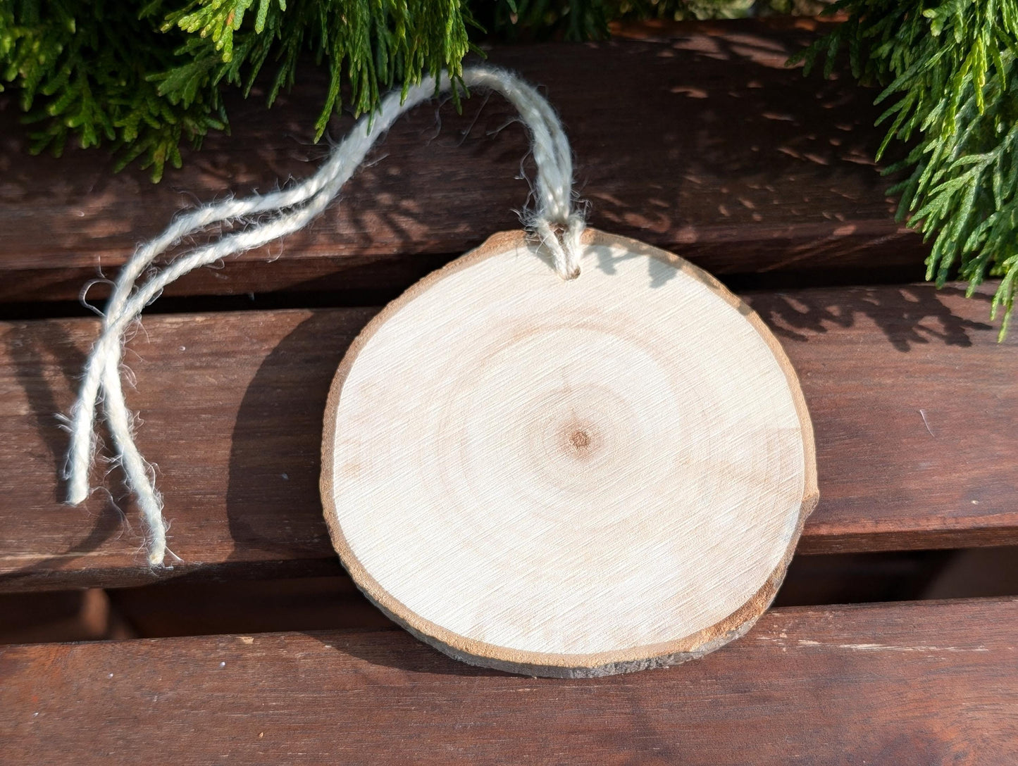 Hand-Painted Wood Slice Christmas Ornament: Farmhouse Tree Family