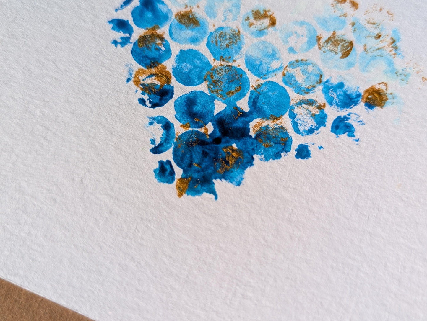 Handmade Blue & Gold Heart Card: Unique Acrylic Painting