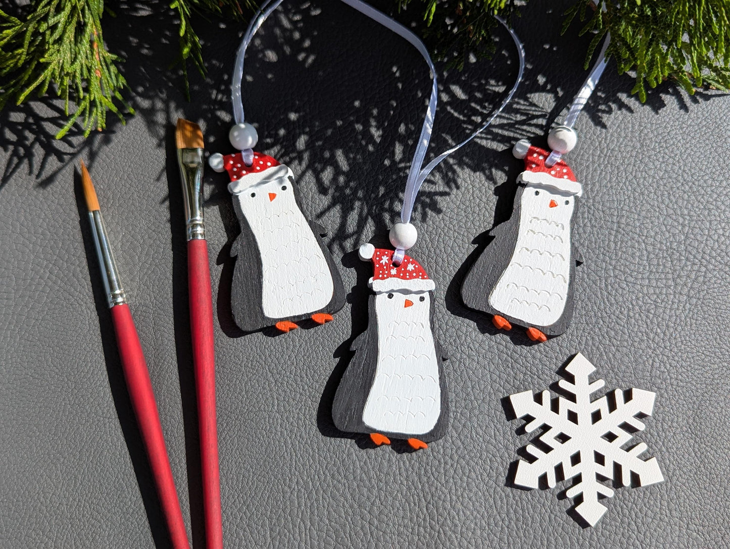 Handmade Penguin Christmas Ornament: Painted Wooden Tree Decoration