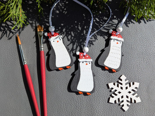 Handmade Penguin Christmas Ornament: Painted Wooden Tree Decoration