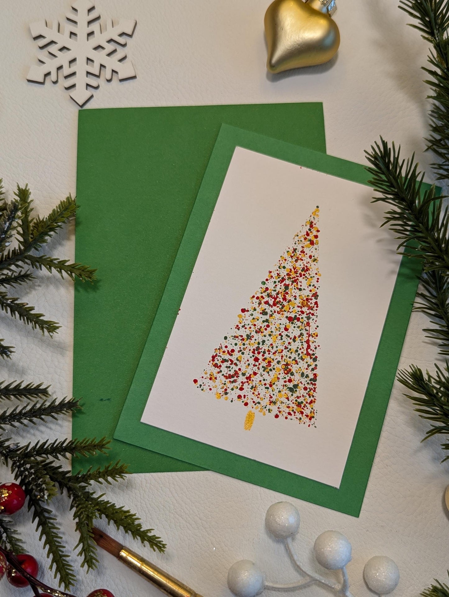 Handmade Christmas Tree Card , Black & Gold, Minimalist Holiday Greeting Card