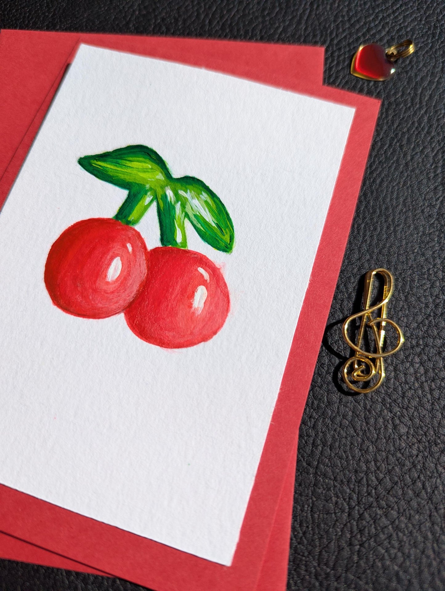 Handmade Cherries Birthday Card: Original Acrylic Painting