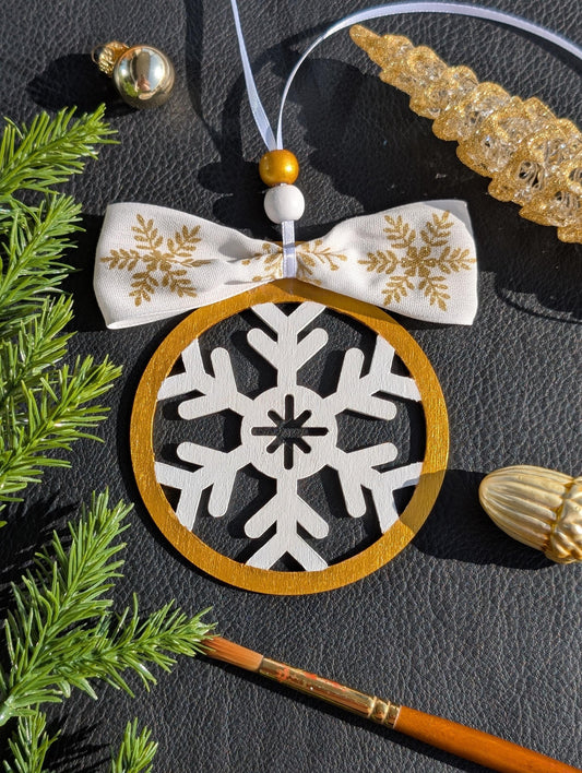 Hand-Painted Wooden Snowflake Ornament - Christmas Decoration