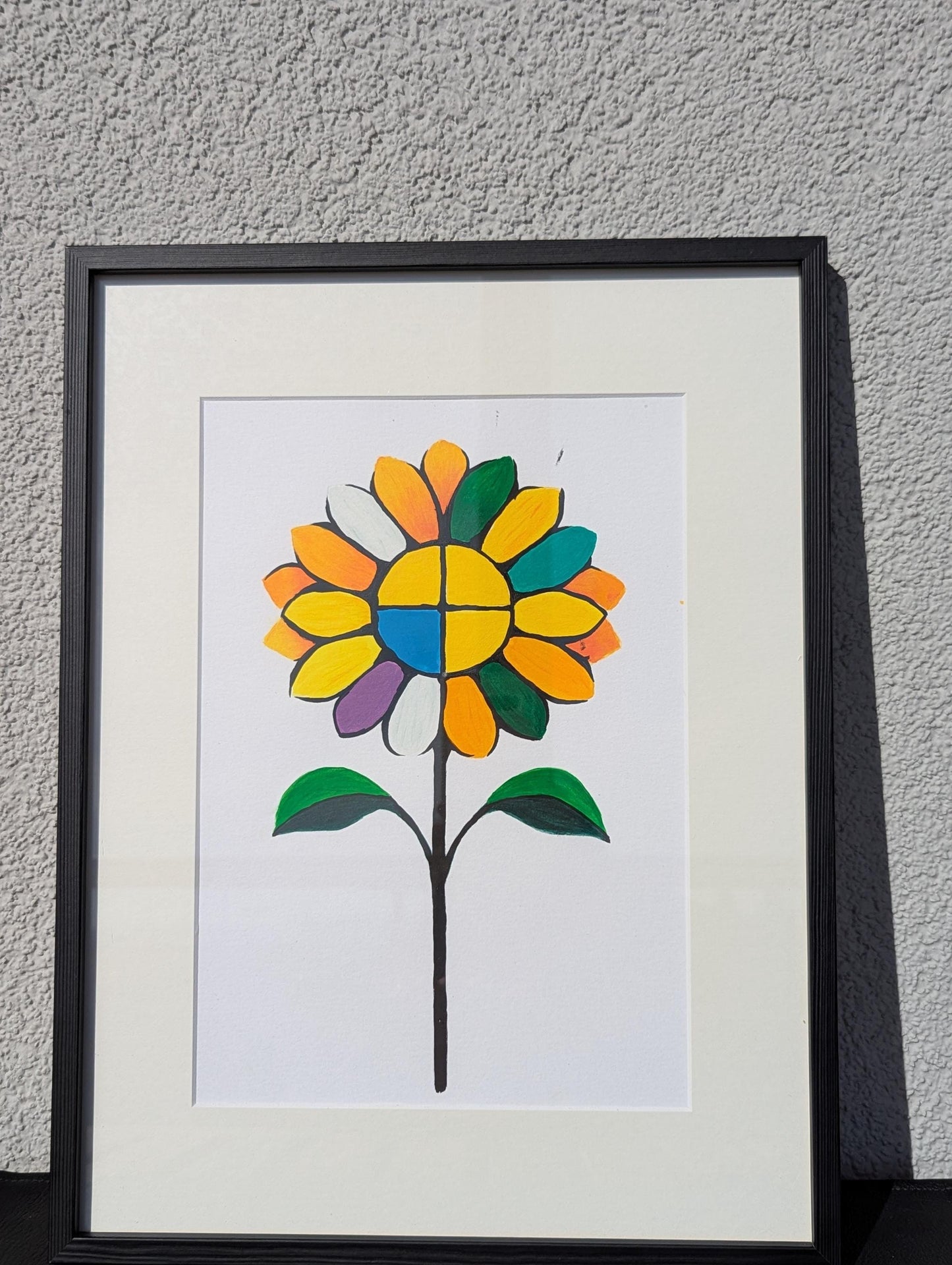 Modern Hand Painted colorful Sunflower Painting, Cubism Style Painting