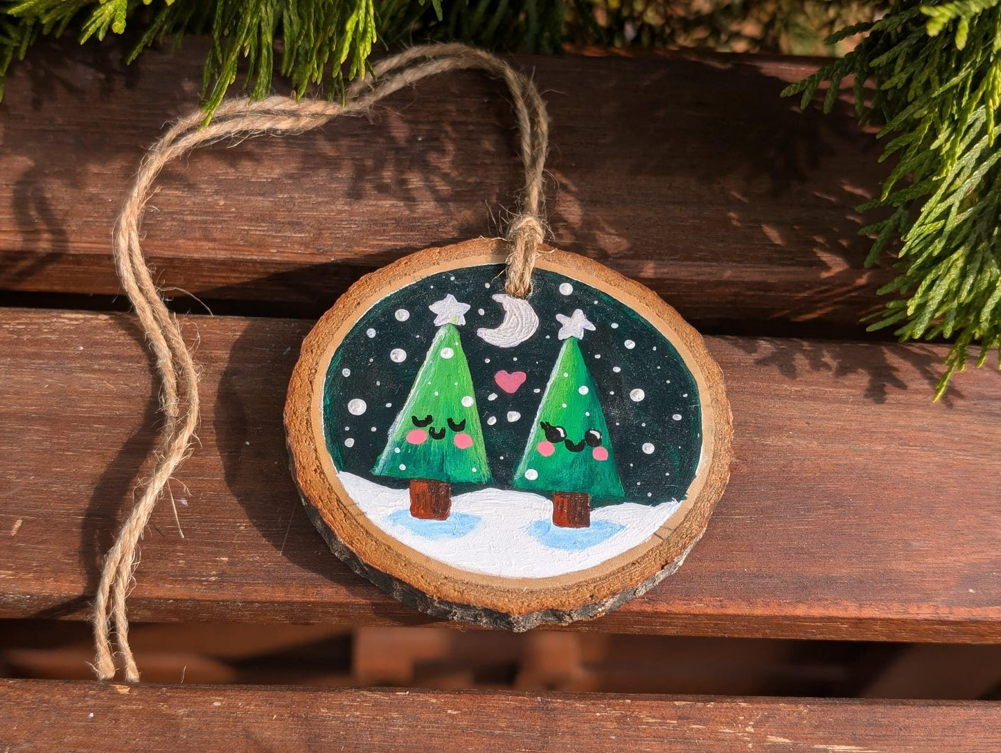 Rustic Christmas Ornament, Wood Slice Christmas Tree Decoration