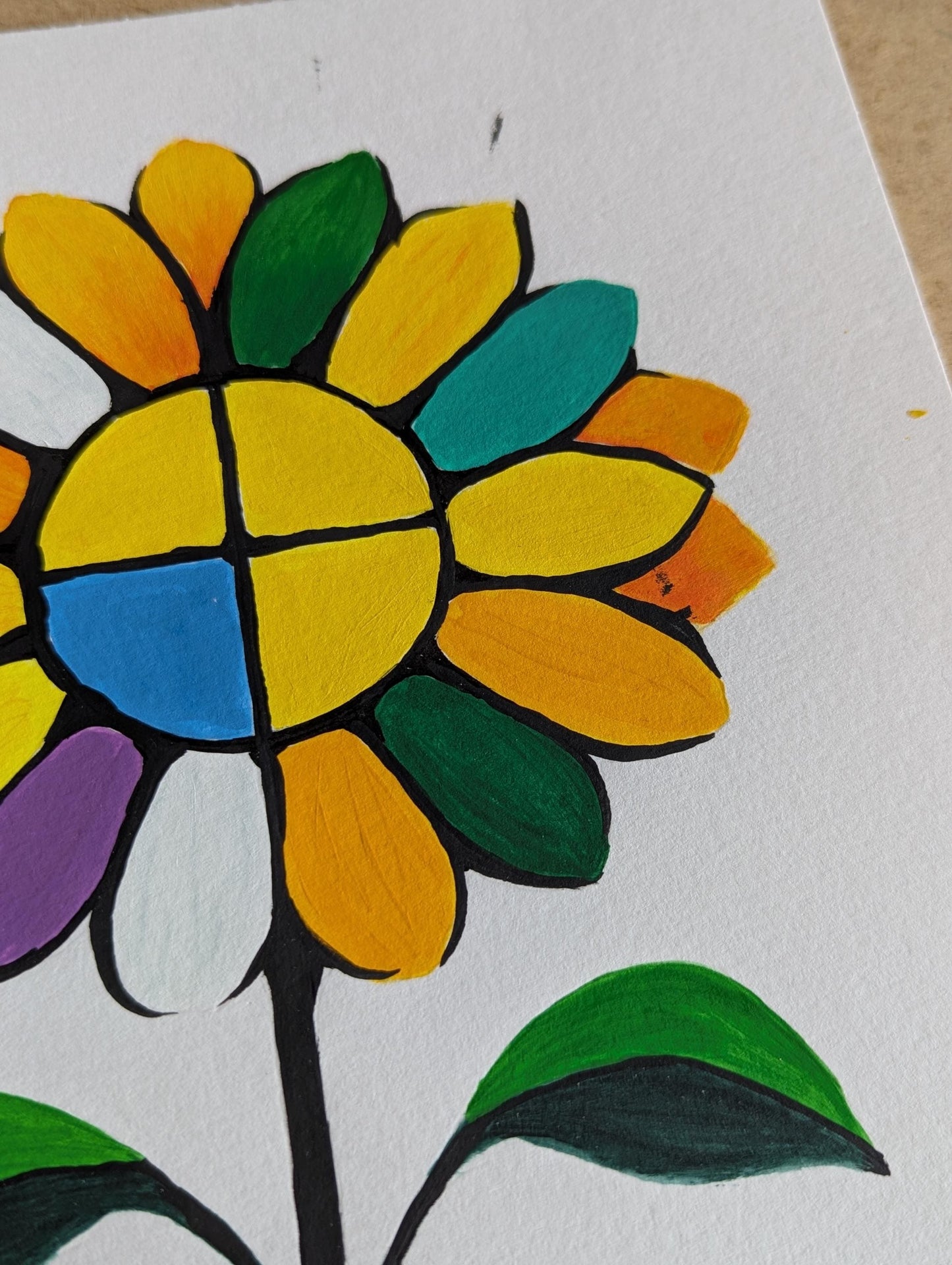 Modern Hand Painted colorful Sunflower Painting, Cubism Style Painting