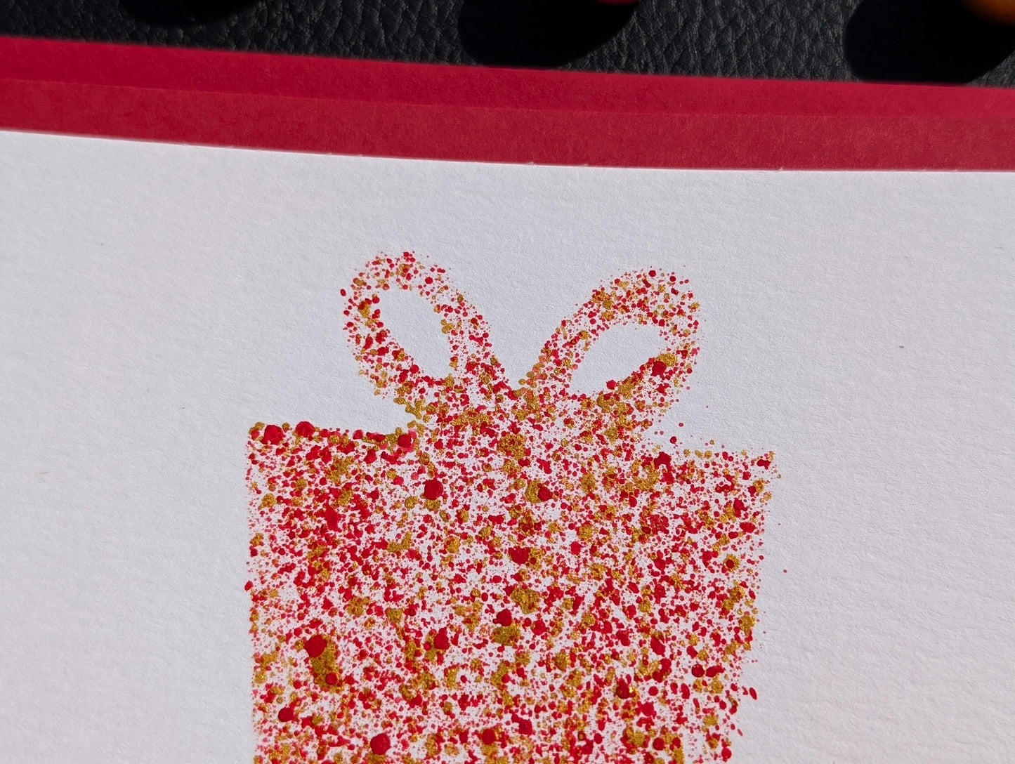 Hand-Painted Red Birthday Card: Modern Gift Box Design